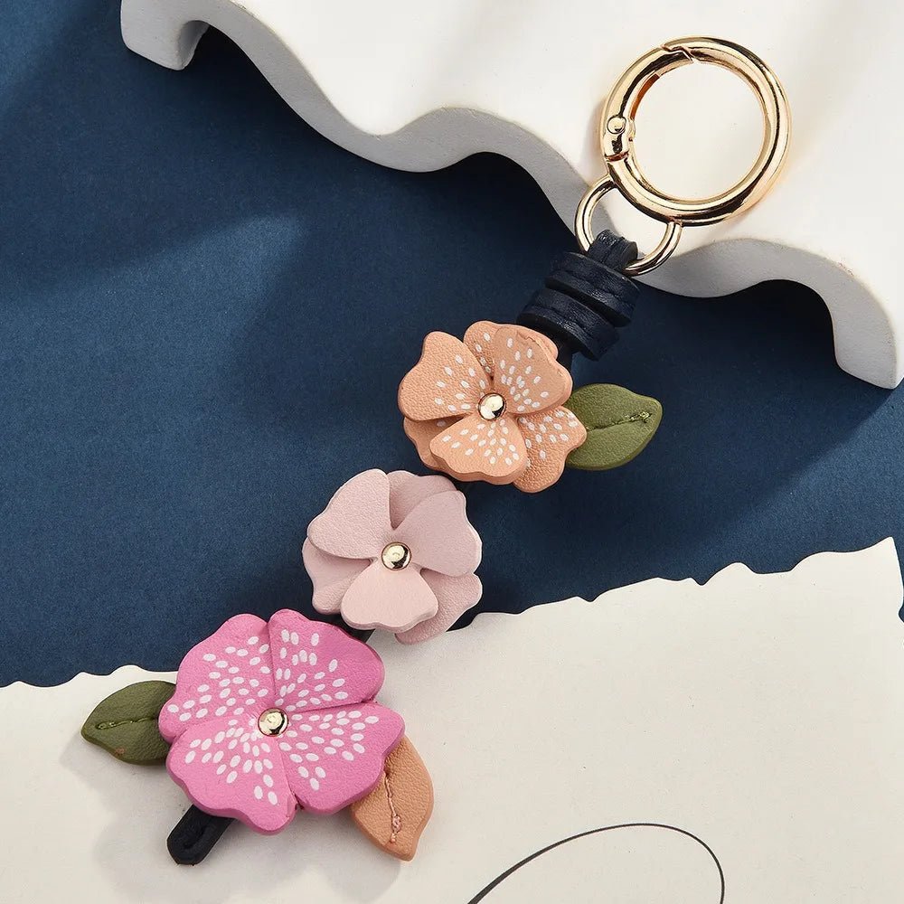 Flower PU Leather Keychain