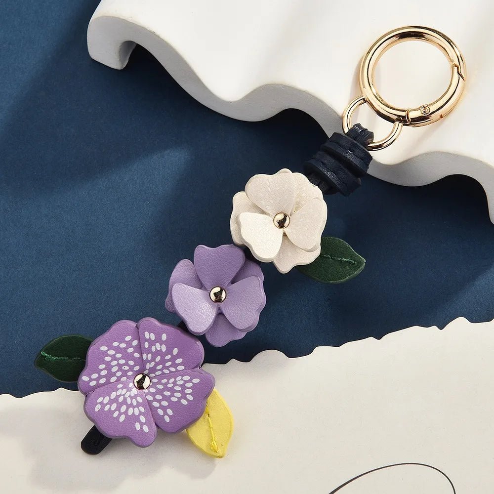 Flower PU Leather Keychain