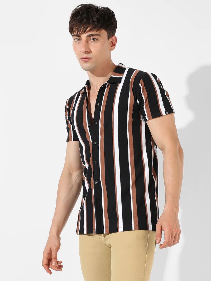 Men Regular Fit Striped Spread Collar Casual Shirt - Zevra TrackPants