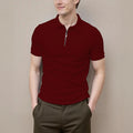 New men's summer short-sleeved zipper POLO shirt solid color casual fashion all-match lapel top men's breathable personality - Zevra Men’s clothing