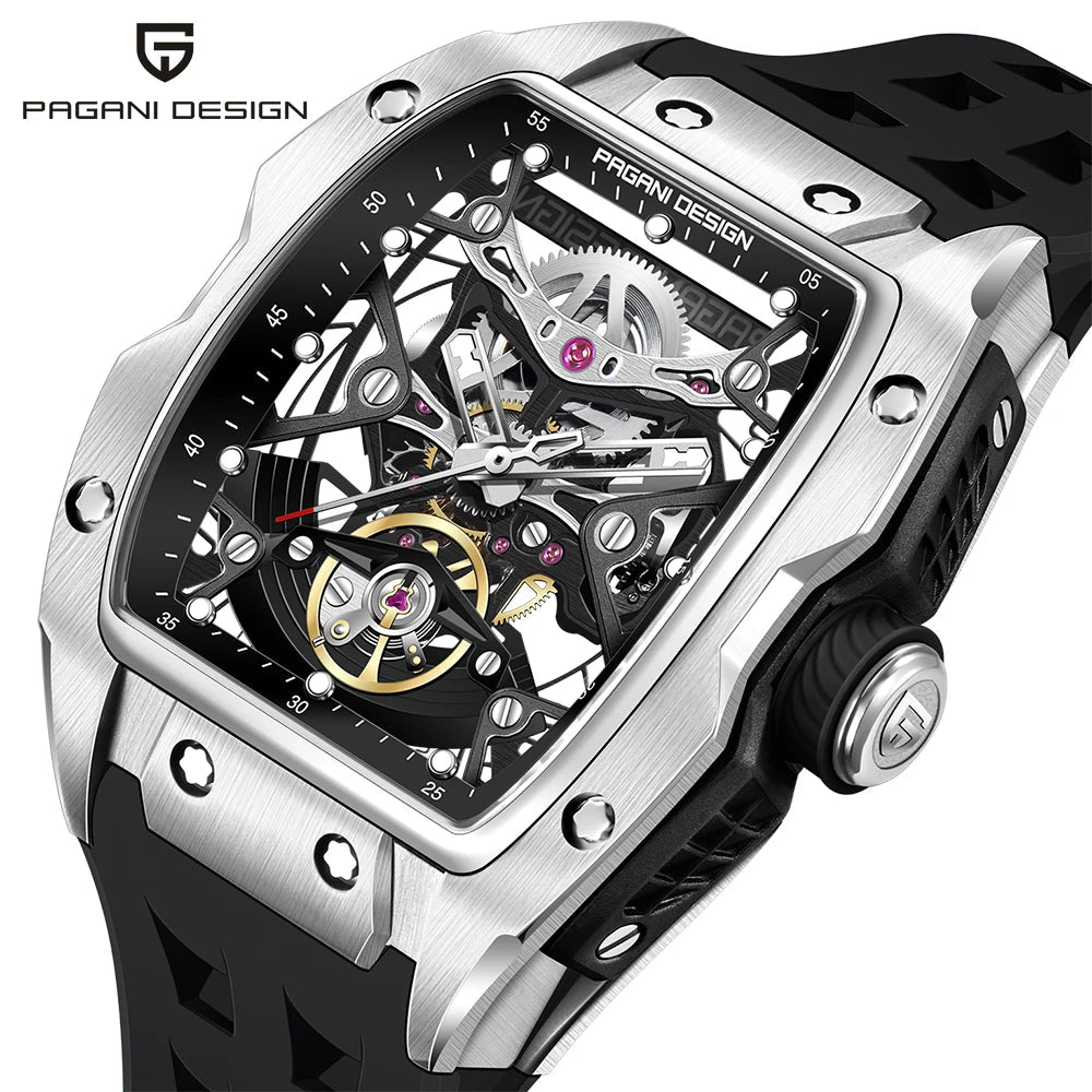 NEW PAGANI DESIGN Men's Automatic Watches SX5021 Movt Skeleton Dial 100M Waterproof Sport Rectangle Sapphire Glass Watch Men - Zevra