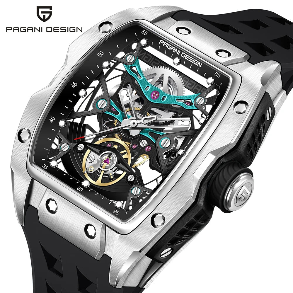 NEW PAGANI DESIGN Men's Automatic Watches SX5021 Movt Skeleton Dial 100M Waterproof Sport Rectangle Sapphire Glass Watch Men - Zevra