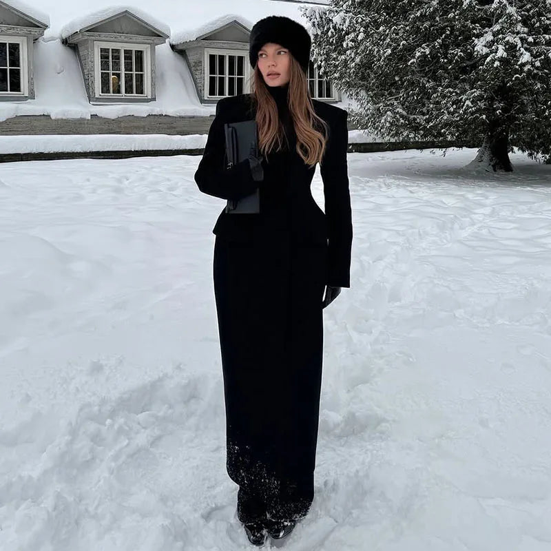 Vintage Lapel Single Breasted Long Coats Women Full Sleeve Pad Shoulder Waist-cinching Jackets Lady Autumn Chic Casual Outwear - Zevra Women’s clothing