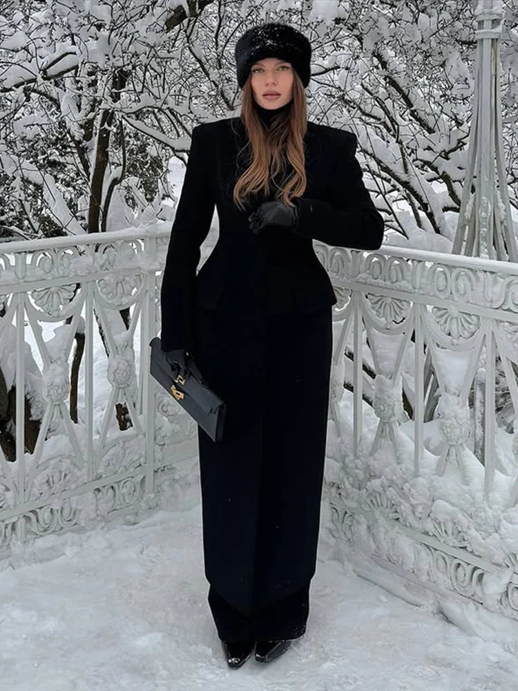 Vintage Lapel Single Breasted Long Coats Women Full Sleeve Pad Shoulder Waist-cinching Jackets Lady Autumn Chic Casual Outwear - Zevra Women’s clothing